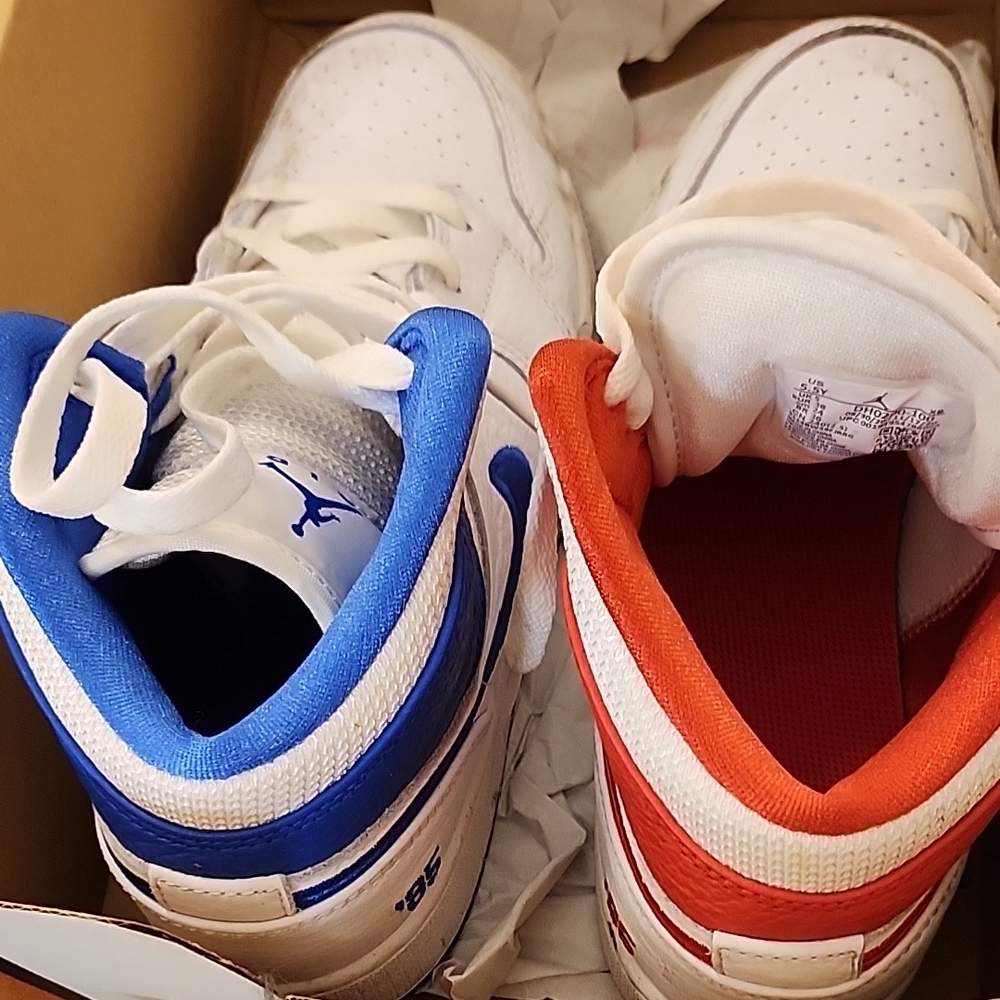 Jordan Blue and Red Low-Top Sneakers with Asymmetrical Design